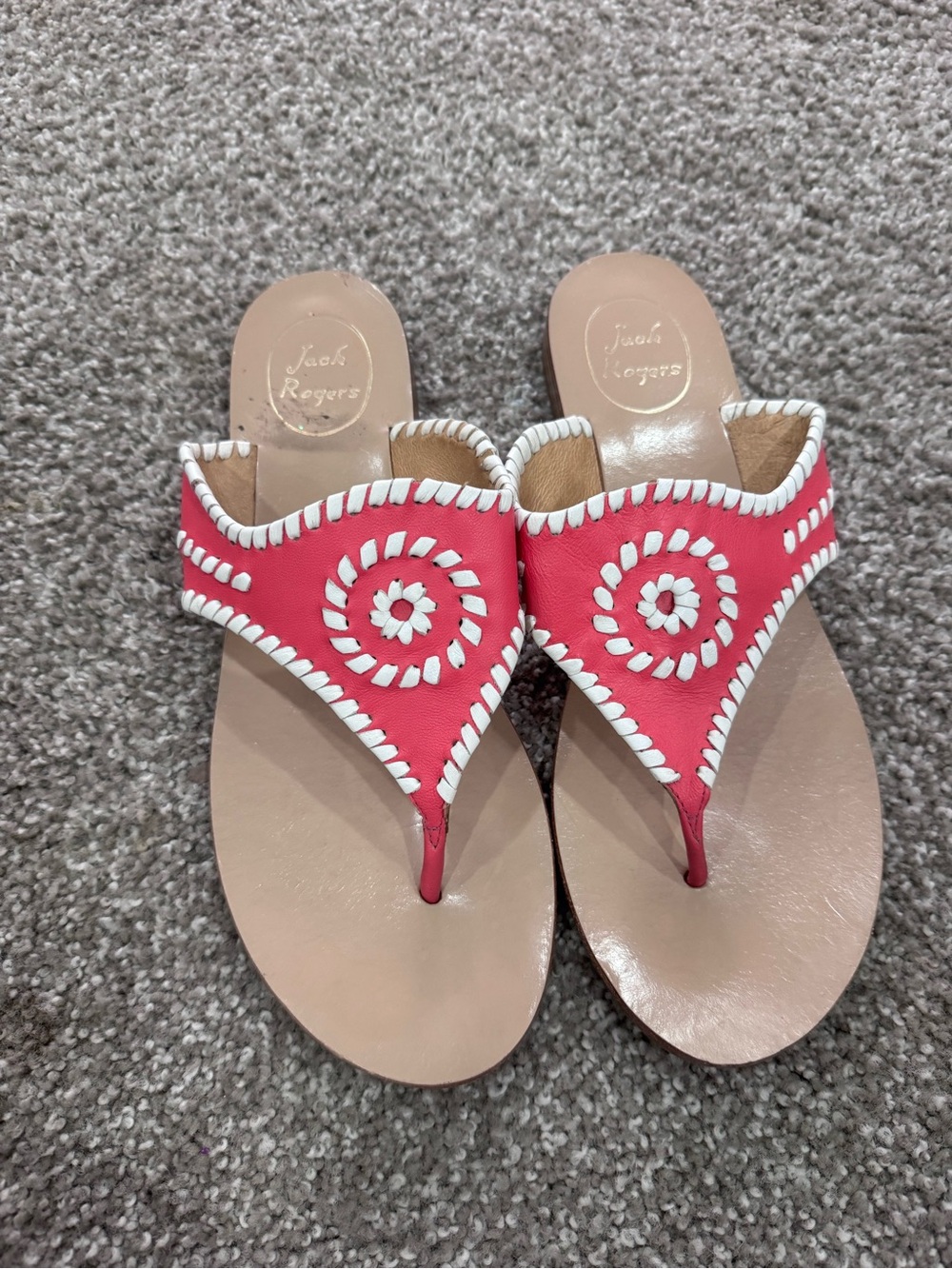 Jack Rogers Coral Pink classic Whipstitch Thong Sandals